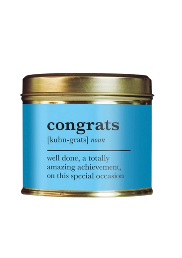 Celebrate their happy news in style with this charming 'Congrats' scented candle from Shearer Candles. Housed in a sweet, gentle baby blue tin, it's the perfect way to share in their joy for any milestone. Filled with a bright and uplifting fragrance, this candle will fill their space with a celebratory atmosphere. It's a wonderfully simple and thoughtful gift for a new baby, a graduation, a new job, or any achievement worth cheering about.